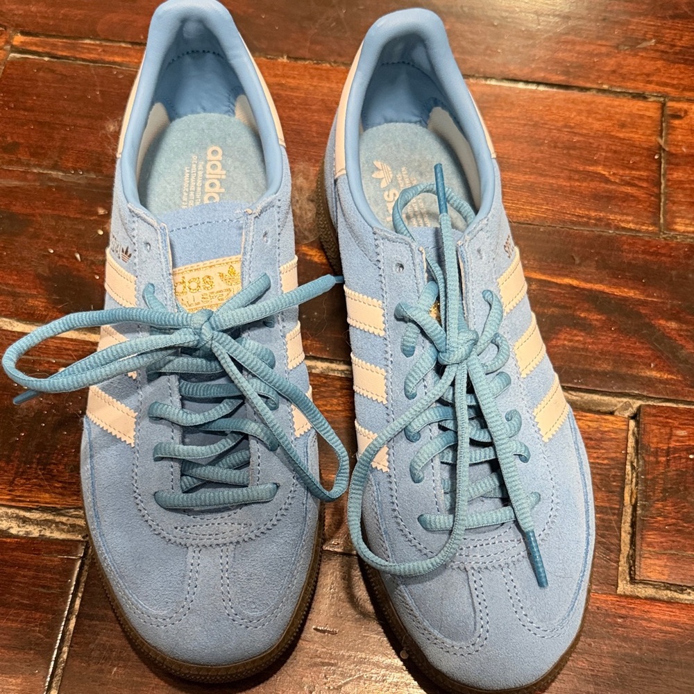 Adidas Light Blue Sneakers with Cream Stripes